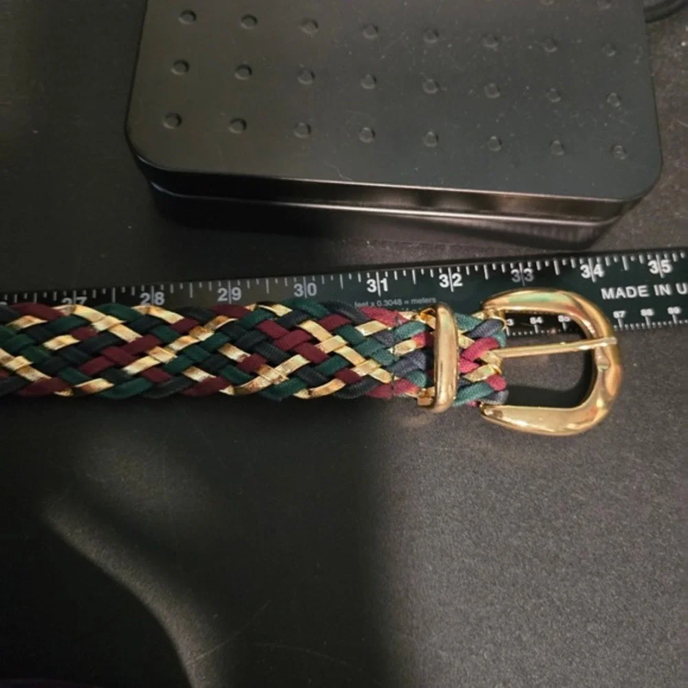 Womens Braided Belt Gold‎ Accent Green Burgundy Waist Belt Fashion Accessory